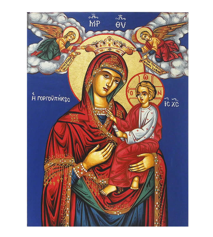 Παναγία Γοργοϋπήκοος Ξύλινη Εικόνα με Μπλε Φόντο 24x18cm